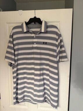 Under Armour Men's Light Gray & White Striped Polo